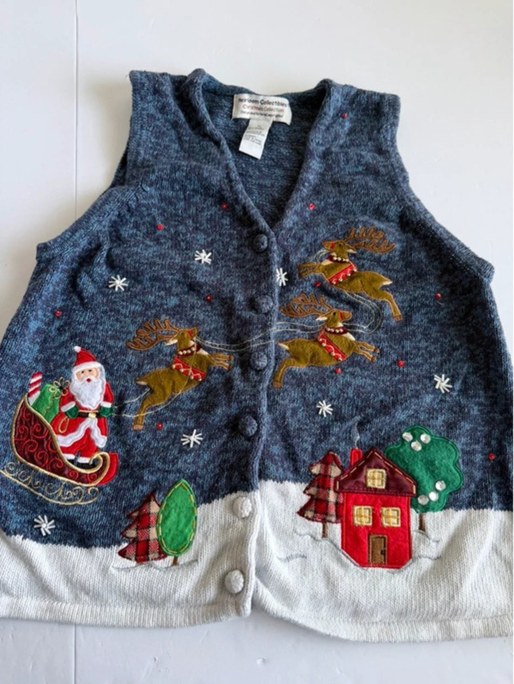 Vintage Heirloom Collectibles Christmas Santa Reindeer Sweater Vest Medium